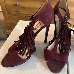Prada Burgundy Suede Fringe Heels